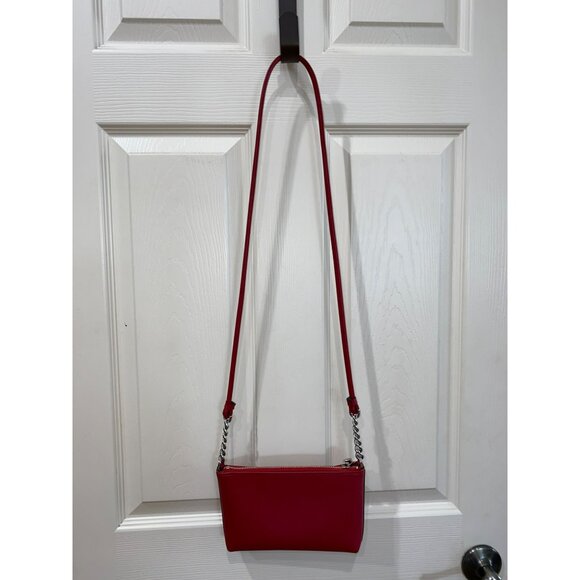 Calvin Klein Red Saffiano Leather Crossbody Bag With Silver Chain Strap - Picture 6 of 9